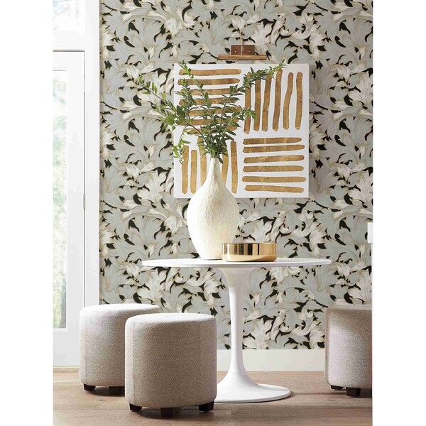 York Wallcoverings Acanthus Toss Black and Grey Wallpaper - NV5510