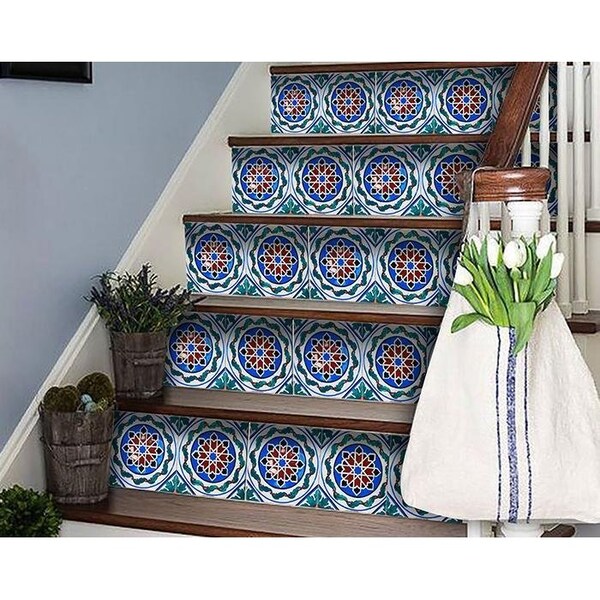 Homeroots 6 x 6 in. Augustine Blue Removable Peel & Stick Tiles - 400292