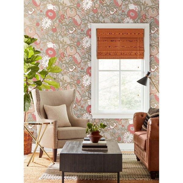 York Wallcoverings Poppies Grey and Pink Metallic Wallpaper - GO8314