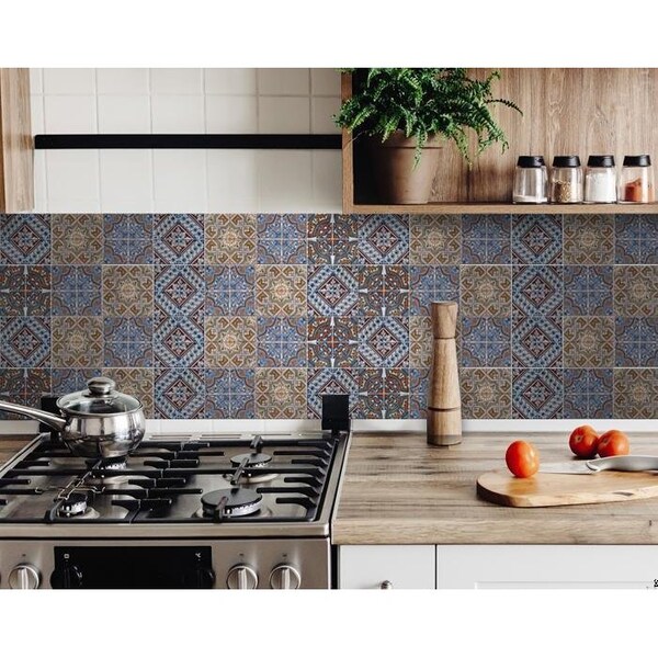 Homeroots 5 x 5 in. Blue Warm Tones Mosaic Peel & Stick Tiles - 400256
