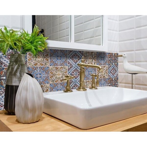 Homeroots 5 x 5 in. Blue Warm Tones Mosaic Peel & Stick Tiles - 400256