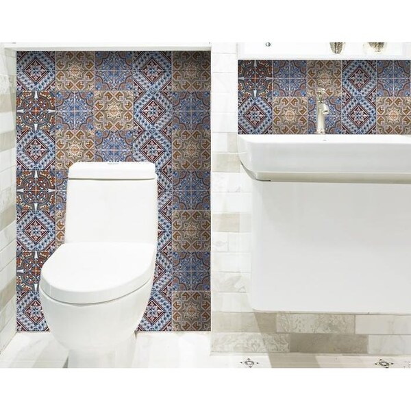 Homeroots 5 x 5 in. Blue Warm Tones Mosaic Peel & Stick Tiles - 400256