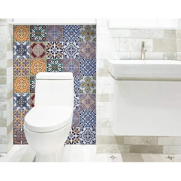 Homeroots 6 x 6 in. Addina Blue Multi Mosaic Peel & Stick Tiles - 400382