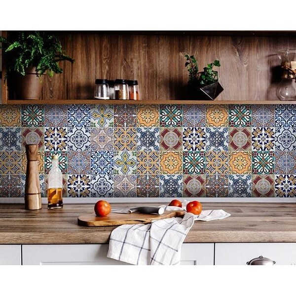 Homeroots 6 x 6 in. Addina Blue Multi Mosaic Peel & Stick Tiles - 400382