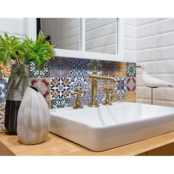 Homeroots 6 x 6 in. Addina Blue Multi Mosaic Peel & Stick Tiles - 400382