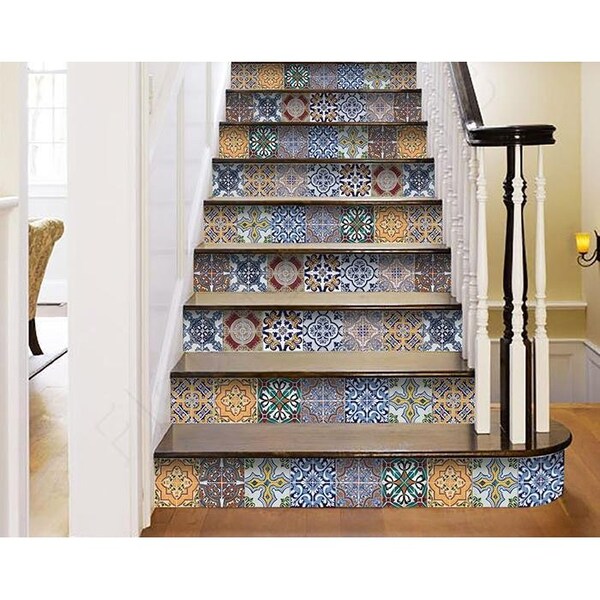 Homeroots 6 x 6 in. Addina Blue Multi Mosaic Peel & Stick Tiles - 400382