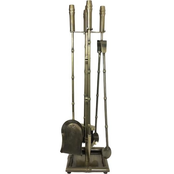 Dagan Dagan 4500 Bamboo Design Fireplace Tool Set; Antique Brass - 5 Piece - 4500