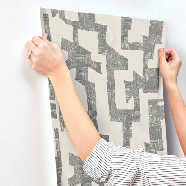 York Wallcoverings Modern Tribal Linen and Charcoal Wallpaper Sample - AG2101SAM