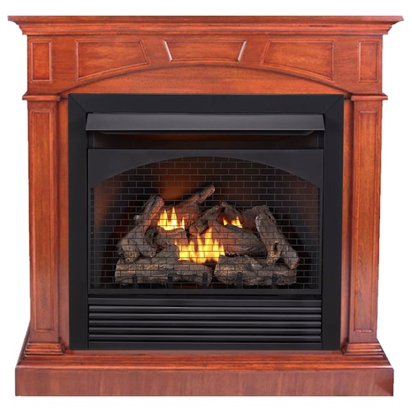 Procom Heating Dual Fuel Ventless Gas Fireplace With Mantel, 32,000 BTU, Remote Control, Heritage Cherry Finish - FBNSD32RT-M-HC