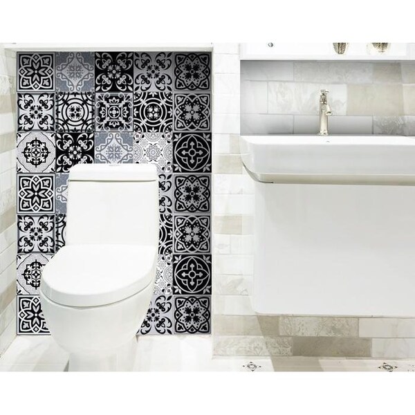 Homeroots 8 x 8 in. Black, White & Gray Mosaic Peel & Stick Tiles - 399874