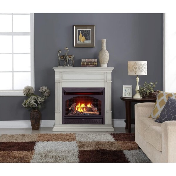 Procom Heating Dual Fuel Vent Free Gas Fireplace System, 26,000 BTU, T-Stat Control, Antique White Finish - FBNSD28T-2AW