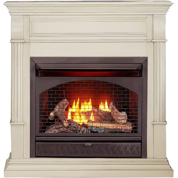 Procom Heating Dual Fuel Vent Free Gas Fireplace System, 26,000 BTU, T-Stat Control, Antique White Finish - FBNSD28T-2AW