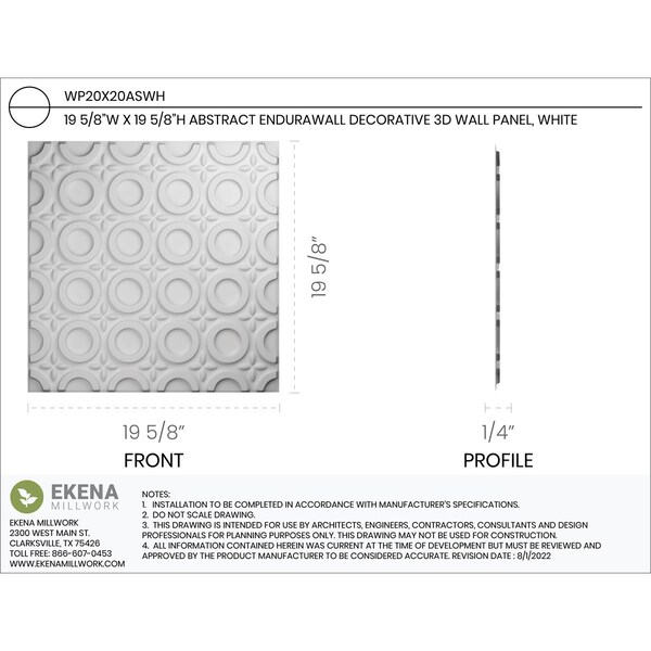 Ekena Millwork 19 5/8in. W x 19 5/8in. H Abstract EnduraWall Decorative 3D Wall Panel, White, 20PK - WP20X20ASWH-CASE-20