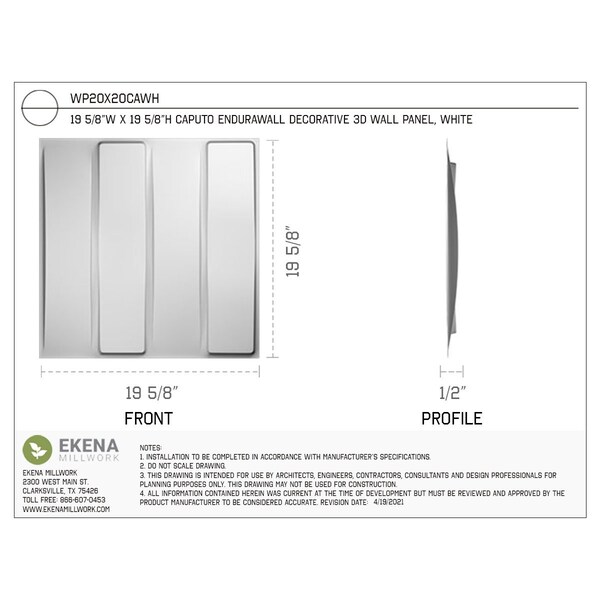 Ekena Millwork 19 5/8in. W x 19 5/8in. H Caputo EnduraWall Decor 3D Wall Panel Covers Total 53.49 Sq. Ft., 20PK - WP20X20CAWH-CASE-20