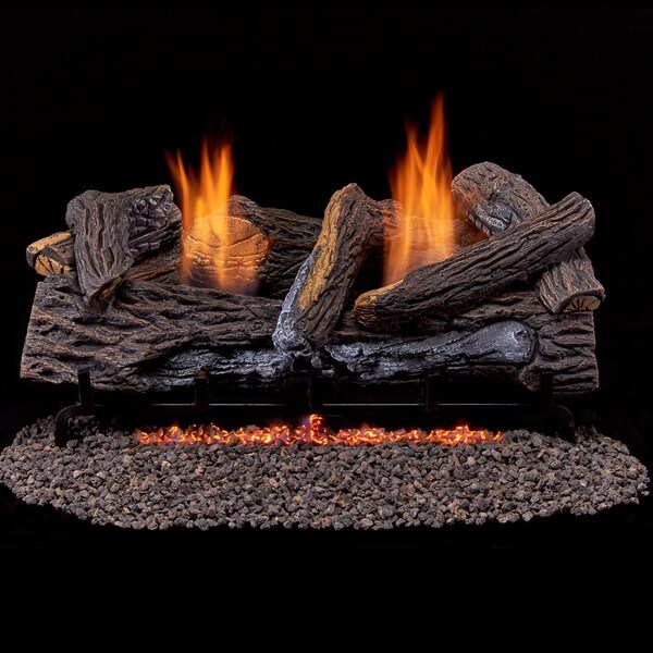 Duluth Forge Ventless Dual Fuel Log Set - 24 In. Split Red Oak, 33,000 Btu, T-Stat - DLS-24T-1