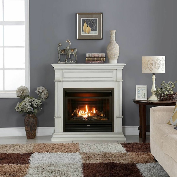 Duluth Forge Dual Fuel Ventless Gas Fireplace With Mantel - 26,000 Btu, T-Stat - DFS-300T-2AW