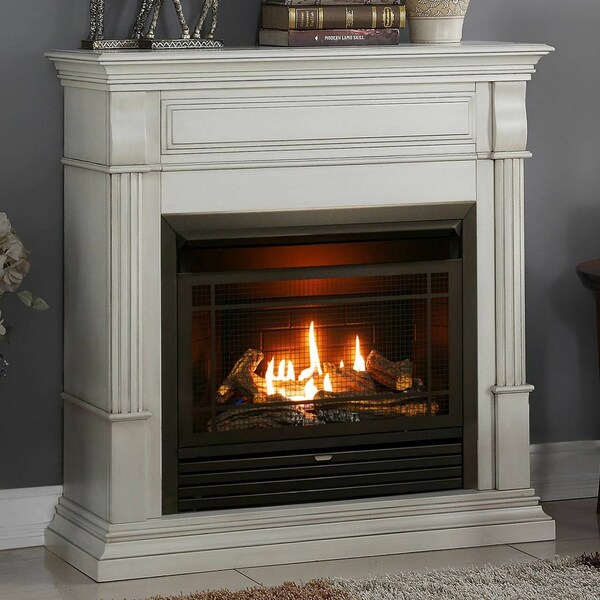 Duluth Forge Dual Fuel Ventless Gas Fireplace With Mantel - 26,000 Btu, T-Stat - DFS-300T-2AW