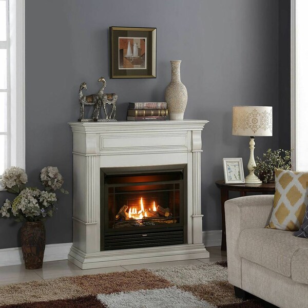 Duluth Forge Dual Fuel Ventless Gas Fireplace With Mantel - 26,000 Btu, T-Stat - DFS-300T-2AW