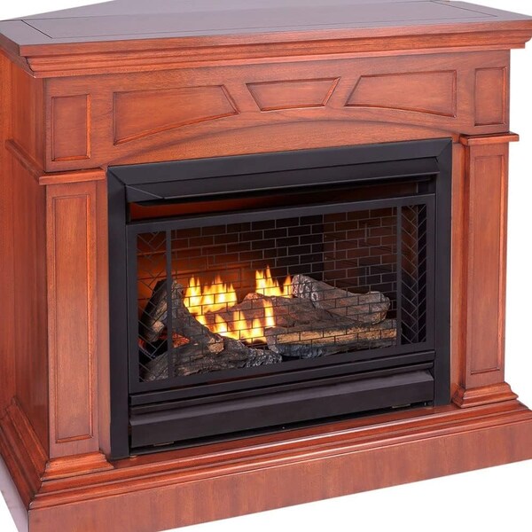 Bluegrass Living Vent Free Natural Gas Fireplace System, 26,000 BTU, Remote Control, Heritage Cherry Finish - B300RTN-2-MHC