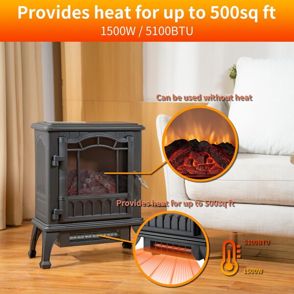 Edendirect 1500W Electric Quartz Infrared Heater, Overheating Protection Fireplace, Space Heater, Black - H3D-B15