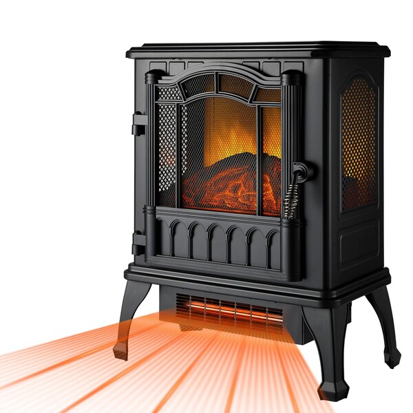 Edendirect 1500W Electric Quartz Infrared Heater, Overheating Protection Fireplace, Space Heater, Black - H3D-B15