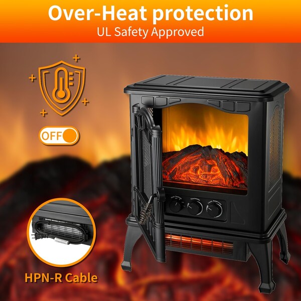 Edendirect 1500W Electric Quartz Infrared Heater, Overheating Protection Fireplace, Space Heater, Black - H3D-B15