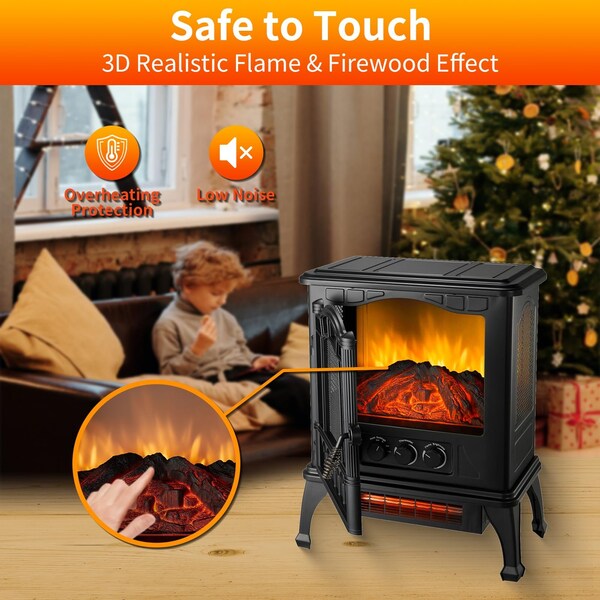 Edendirect 1500W Electric Quartz Infrared Heater, Overheating Protection Fireplace, Space Heater, Black - H3D-B15