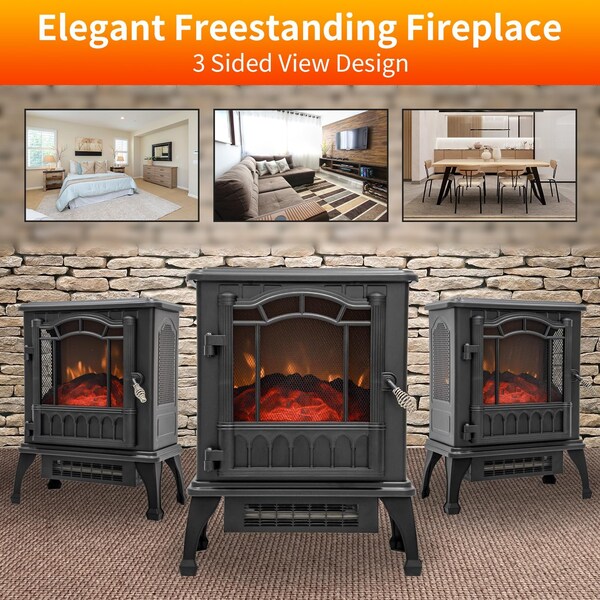 Edendirect 1500W Electric Quartz Infrared Heater, Overheating Protection Fireplace, Space Heater, Black - H3D-B15