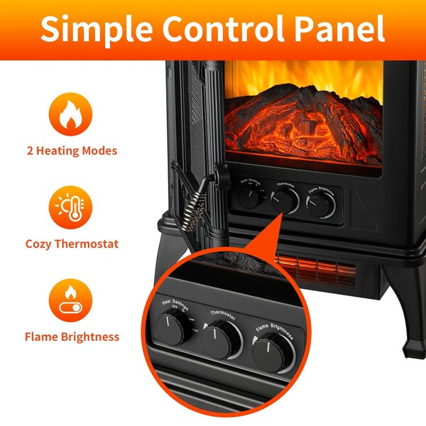Edendirect 1500W Electric Quartz Infrared Heater, Overheating Protection Fireplace, Space Heater, Black - H3D-B15