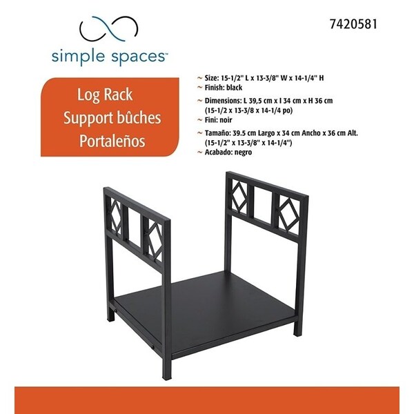 Simple Spaces Log Rack, 13-3/8 in W, 14-1/4 in H, Steel Base, Powder Coated, Black - B90053BK