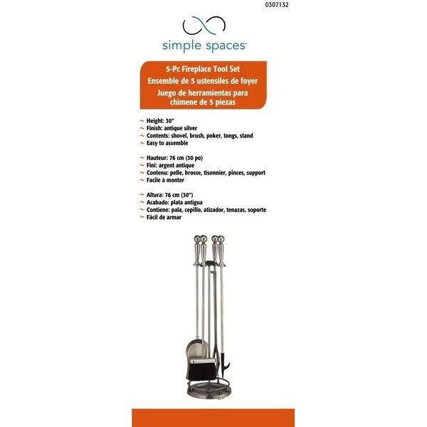 Simple Spaces Simple Spaces VPD51443AS3L Fireplace Tool Set, Antique Silver, 5-Piece - VPD51443AS3L