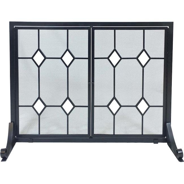 Dagan Dagan S149 Glass Diamond Design Wrought Iron Panel Screen with Doors; Black & Glass - S149