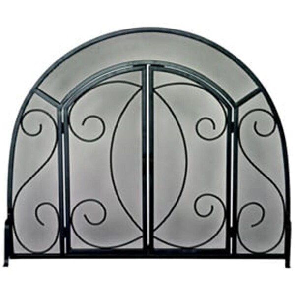 Uniflame SINGLE PANEL BLACK WROUGHT IRON ORNATE SCREEN WITH DOORS - S-1096