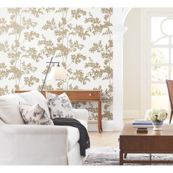 York Wallcoverings Lunaria Silhouette White and Gold Wallpaper Sample - BL1806SAM