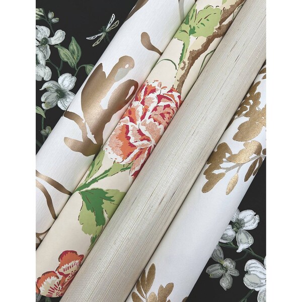 York Wallcoverings Lunaria Silhouette White and Gold Wallpaper Sample - BL1806SAM