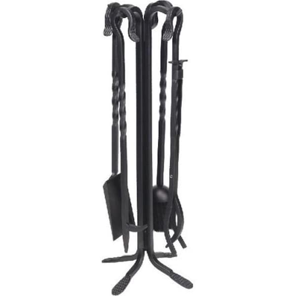 Dagan Wrought Iron Fireplace Tool Set with Twist Handles, Black - 5 Piece - AHF102