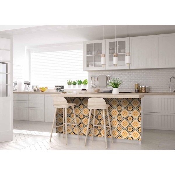 Homeroots 8 x 8 in. Golden Yellow Deco Peel & Stick Removable Tiles - 400089