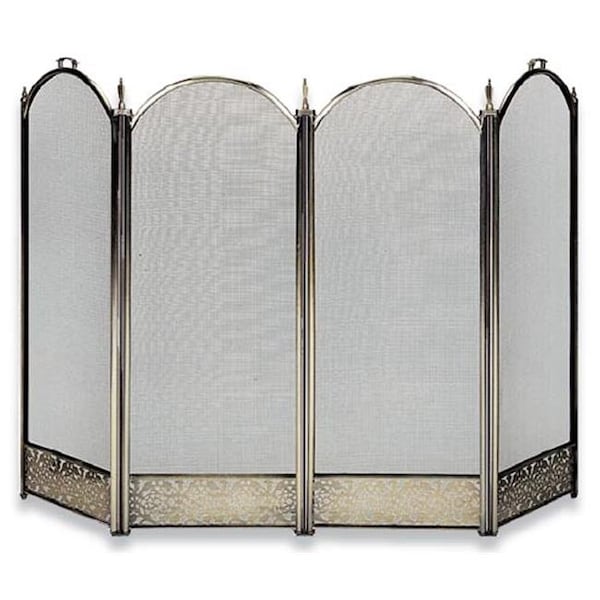 Blueprints 4 Fold Antique Brass  Screen w - Decorative Filigree - BL63332