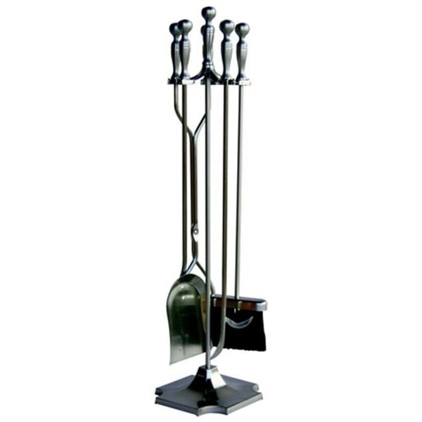 Uniflame Uniflame F-7547 5 PC SATIN PEWTER FIRESET WITH PEDESTAL BASE - F-7547