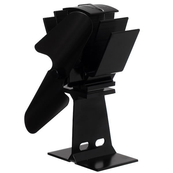 Gardenised Black Indoor Heat Powered Aluminum 2-Blade Wood Stove Fan for Increasing Burning Fireplace - QI004551