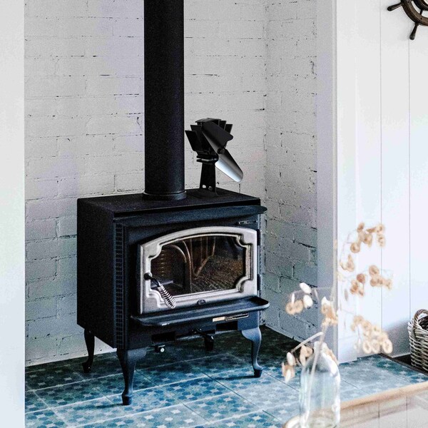 Gardenised Black Indoor Heat Powered Aluminum 2-Blade Wood Stove Fan for Increasing Burning Fireplace - QI004551