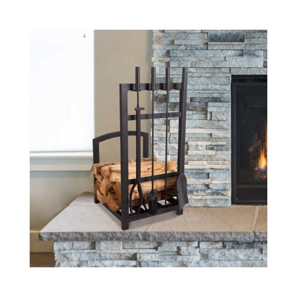 Hastings Home Hastings Home Fireplace Tool Set and Rack, Black - 202164PTZ