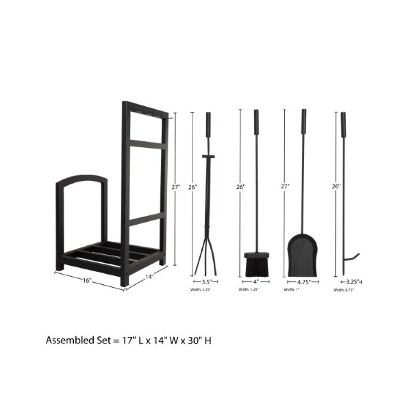 Hastings Home Hastings Home Fireplace Tool Set and Rack, Black - 202164PTZ