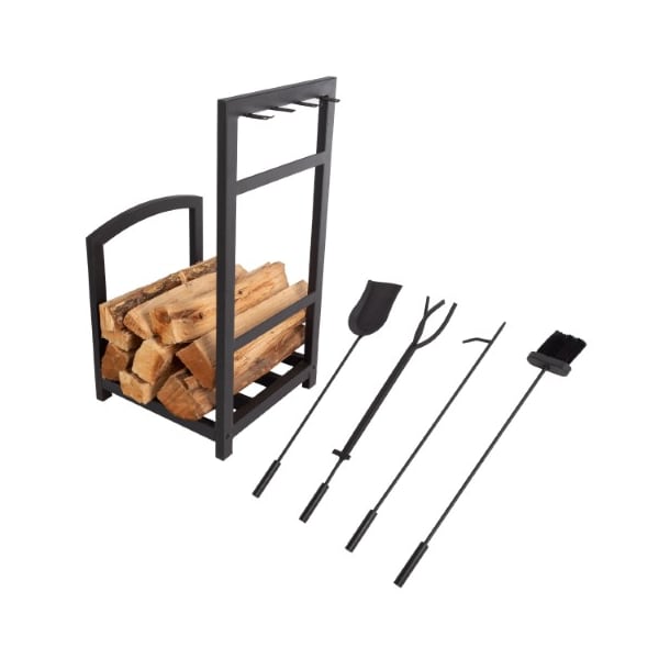 Hastings Home Hastings Home Fireplace Tool Set and Rack, Black - 202164PTZ