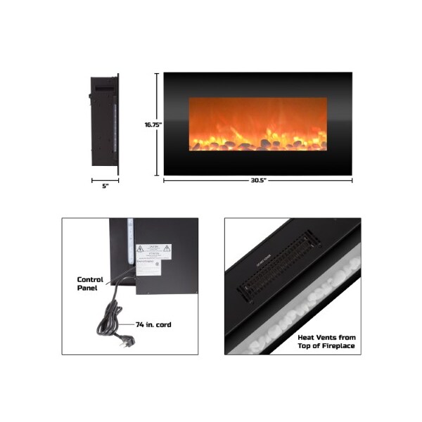 Hastings Home Hastings Home Electric Fireplace 31-inch Wall Mounted, 13 Backlight Colors, Remote Control(Black) - 431647TPF