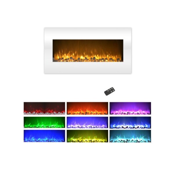 Hastings Home Electric Fireplace Wall Mounted, Color Changing LED Flame and Remote, 36 Inch, (White) - 791130CVG