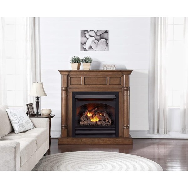 Procom Heating Full Size Dual Fuel Ventless Gas Fireplace With Mantel, 32,000 BTU, Remote Control, Walnut Finish - FBNSD32RT-2WN