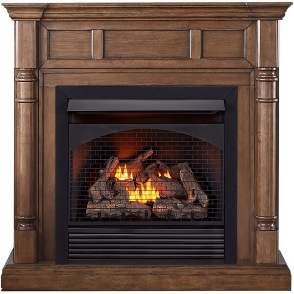 Procom Heating Full Size Dual Fuel Ventless Gas Fireplace With Mantel, 32,000 BTU, Remote Control, Walnut Finish - FBNSD32RT-2WN