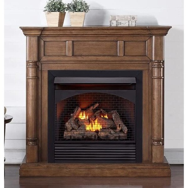 Procom Heating Full Size Dual Fuel Ventless Gas Fireplace With Mantel, 32,000 BTU, Remote Control, Walnut Finish - FBNSD32RT-2WN
