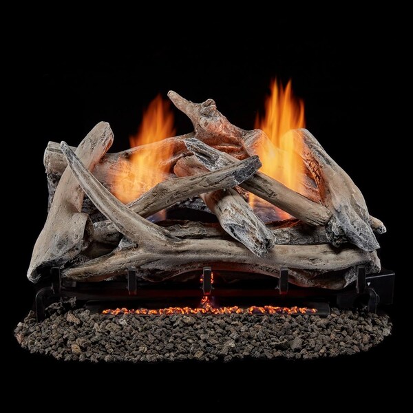 Bluegrass Living Vent Free Dual Fuel Log Set, 24 in Drift Wood, 33,000 BTU, Remote Control - B24DR-ES2
